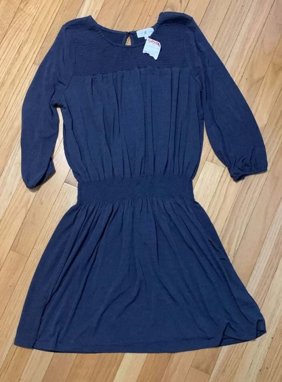 Thyme & Honey Navy Blue Smocked Bodice 3/4 Sleeve Knit Dress